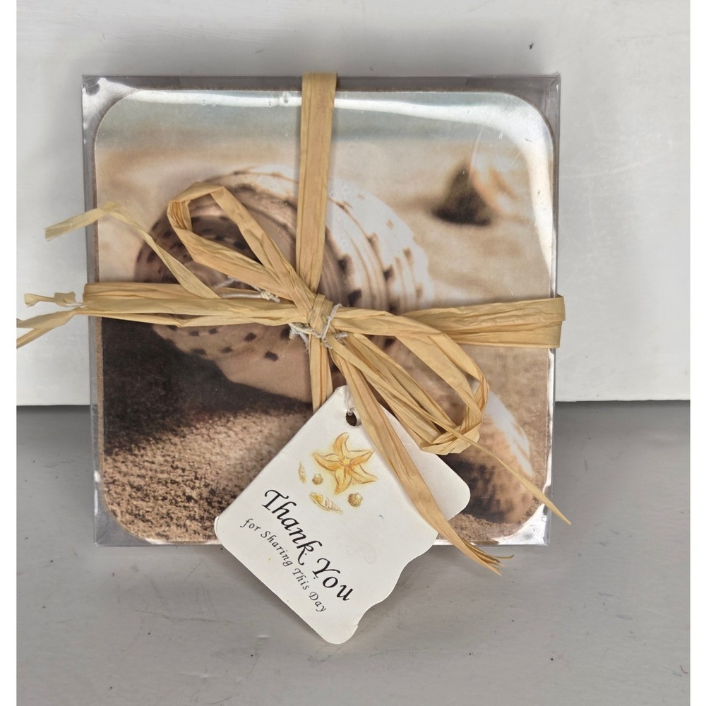 Kate Aspen Beach Theme Cork Coasters Set of 4 Seashell Wedding Favors New